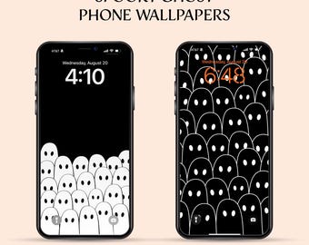 Halloween Ghost Phone Background- 2 Spooky Ghosts Digital Wallpaper