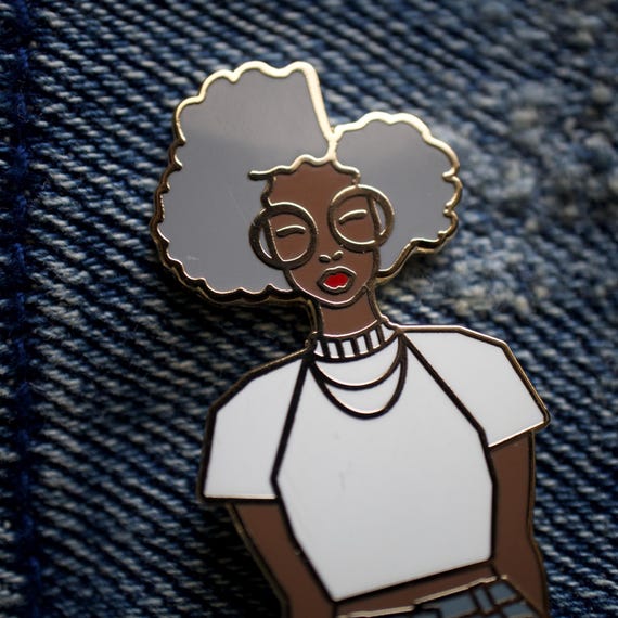 Gold Stylized Woman Enamel Pin Hair Accessory Amazon.com : Kitsch Gold Hair Jewelry for Braids  main image 4