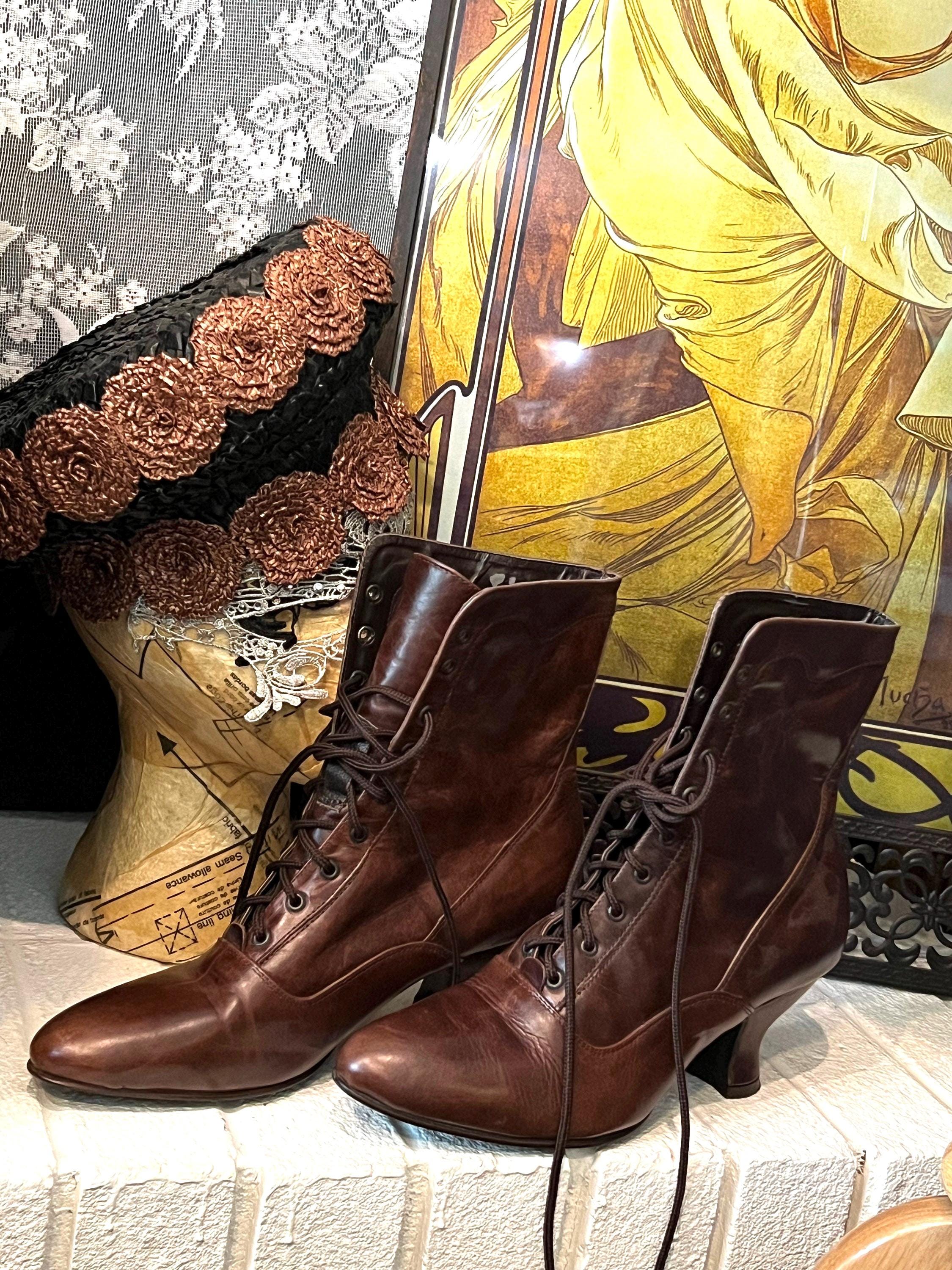 Victorian Brown Leather Lace up Boots Oak Tree Farms
