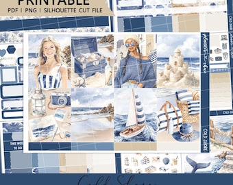 Cold Shore Vertical Weekly Kit : Printable Planner Stickers (PDF, PNG, Silhouette Cut Files)