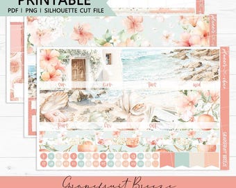 Kit mensuel vertical Grapefruit Breeze : autocollants imprimables pour agenda (PDF, PNG, fichiers de découpe Silhouette)