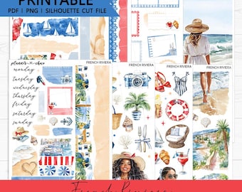 Kit de mini-journaling Côte d'Azur : autocollants imprimables pour agenda (PDF, PNG, fichiers de découpe Silhouette)