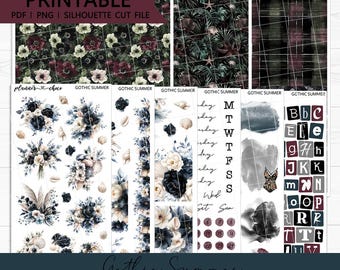 Gothic Summer Journaling Add On : Printable Planner Stickers (PDF, PNG, Silhouette Cut Files)