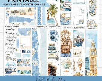 Globetrotter Journaling Kit: Printable Planner Stickers (PDF, PNG, Silhouette Cut Files)
