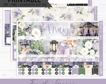 May Vertical Monthly kit, Firefly Garden : Printable Planner Stickers (PDF, PNG, Silhouette Cut Files)
