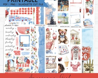 Americana Girl Journaling Kit: Printable Planner Stickers (PDF, PNG, Silhouette Cut Files)