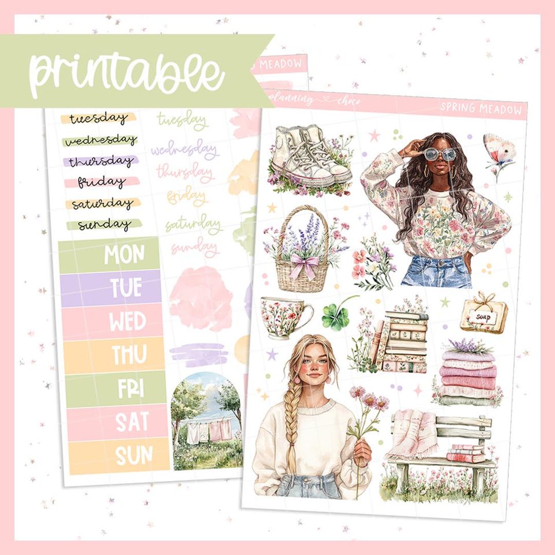 Spring Meadow Journaling Kit: Printable Planner Stickers (PDF, PNG ...