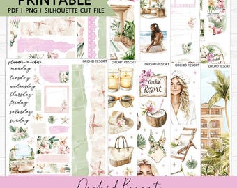 Orchid Resort Journaling Kit: Printable Planner Stickers (PDF, PNG, Silhouette Cut Files)