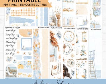 Autumn Shore Journaling Kit: Printable Planner Stickers (PDF, PNG, Silhouette Cut Files)