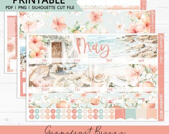 May Vertical Monthly kit, Grapefruit Breeze : Printable Planner Stickers (PDF, PNG, Silhouette Cut Files)