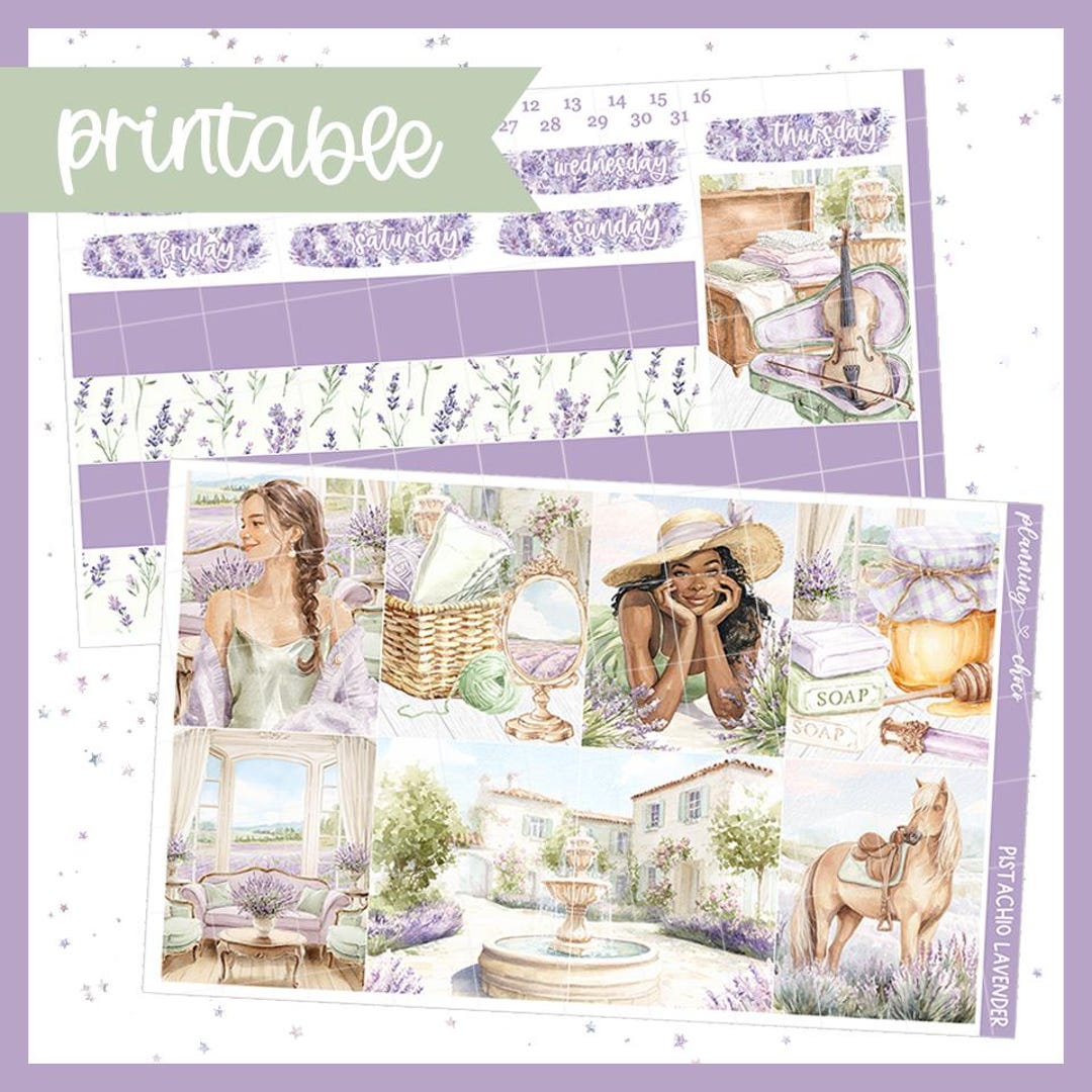Pistachio Lavender Weekly Kit : Printable Planner Stickers (PDF, PNG ...