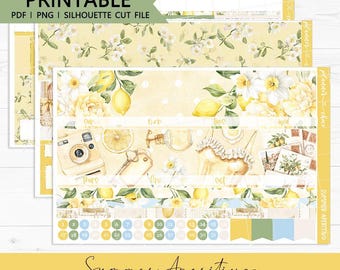 Kit mensuel vertical Summer Aperitivo : autocollants imprimables pour agenda (PDF, PNG, fichiers de découpe Silhouette)