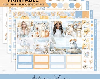 Autumn Shore Hobonichi Cousin Weekly Kit : Printable Planner Stickers (PDF, PNG, Silhouette Cut Files)