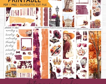 Autumn in London Journaling Kit: Printable Planner Stickers (PDF, PNG, Silhouette Cut Files)