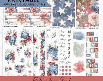 Patriotic Girl Journaling Add On : Printable Planner Stickers (PDF, PNG, Silhouette Cut Files)