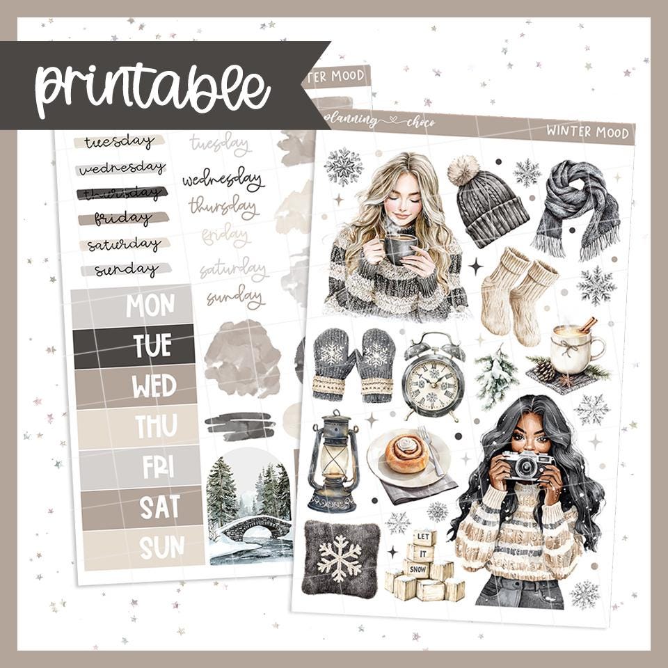 Winter Mood Journaling Kit: Printable Planner Stickers (PDF, PNG ...