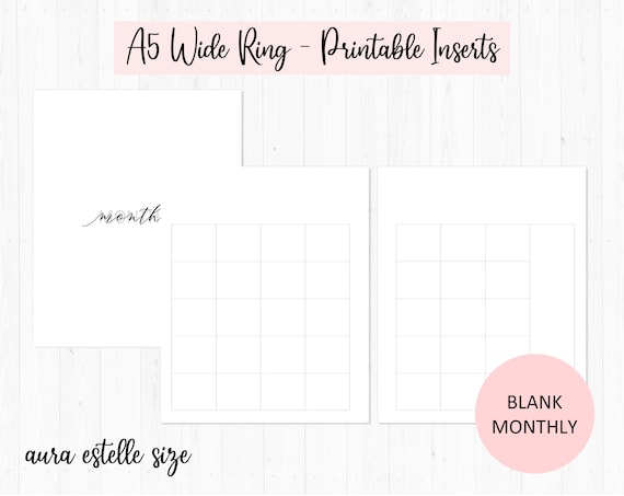 Blank Monthly / A5 Wide Rings / Printable Inserts / MO2P / | Etsy
