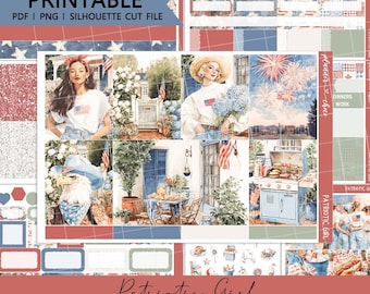 Patriotic Girl Vertical Weekly Kit : Printable Planner Stickers (PDF, PNG, Silhouette Cut Files)