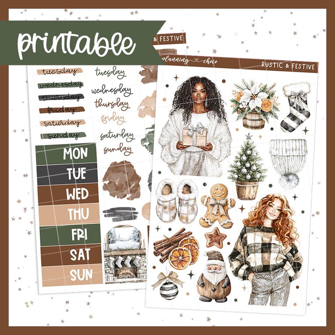 Rustic & Festive Journaling Kit: Printable Planner Stickers (PDF, PNG ...