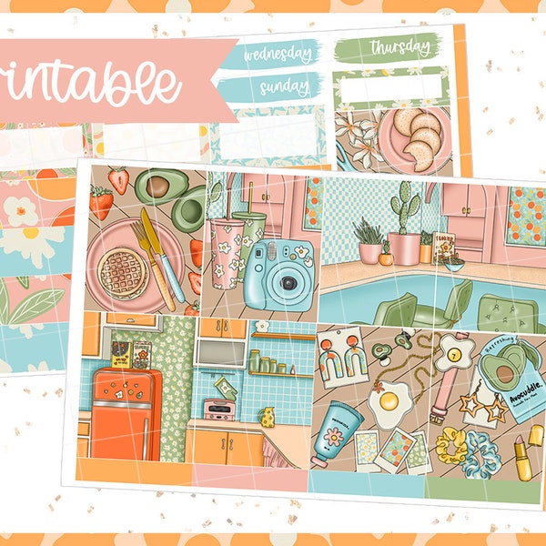 Thanks a Brunch / Weekly kit / printable planner stickers / Erincondren / aura estelle a5 wide / pdf, png, silhouette cut files