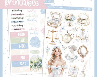 She is Libra Journaling Kit: Printable Planner Stickers (PDF, PNG, Silhouette Cut Files)
