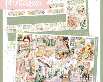 Viva Mexico / Weekly kit / printable planner stickers / Erincondren / aura estelle a5 wide / pdf, png, silhouette cut files