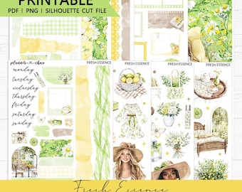 Fresh Essence Mini Journaling Kit: Printable Planner Stickers (PDF, PNG, Silhouette Cut Files)