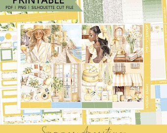 Summer Aperitivo Vertical Weekly Kit : Printable Planner Stickers (PDF, PNG, Silhouette Cut Files)