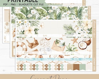 Kit mensuel vertical Coconut Dune : autocollants imprimables pour agenda (PDF, PNG, fichiers de découpe Silhouette)