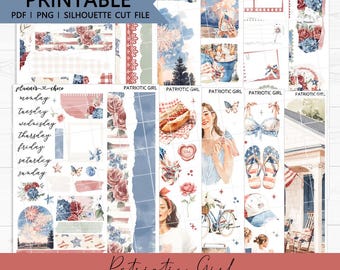 Patriotic Girl Journaling Kit: Printable Planner Stickers (PDF, PNG, Silhouette Cut Files)
