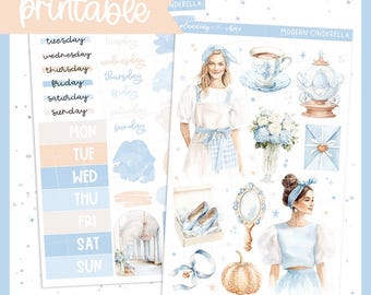 Modern Cinderella Journaling Kit: Printable Planner Stickers (PDF, PNG, Silhouette Cut Files)