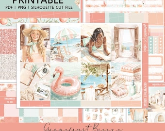 Grapefruit Breeze Vertical Weekly Kit : Printable Planner Stickers (PDF, PNG, Silhouette Cut Files)