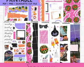 Summerween Mini Journaling Kit: Printable Planner Stickers (PDF, PNG, Silhouette Cut Files)