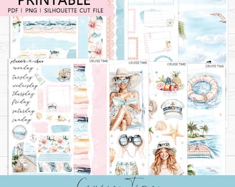 Cruise Time Mini Journaling Kit: Printable Planner Stickers (PDF, PNG, Silhouette Cut Files)