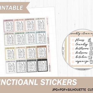 Weekly Cleaning Checklist -neutral/EC vertical/basic functional printable planner stickers/pdf, jpg, silhouette cut files/colorful