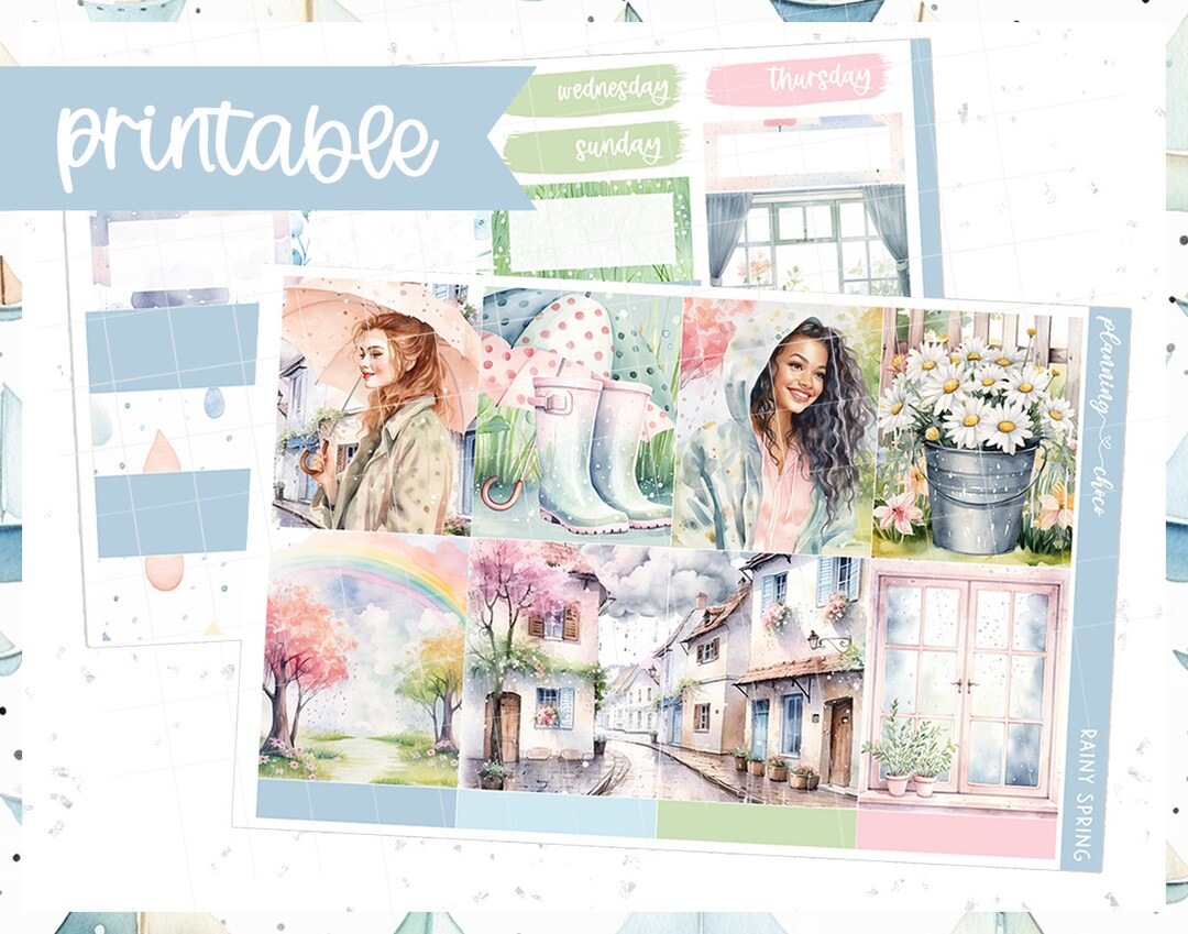 Rainy Spring Weekly Kit : Printable Planner Stickers (PDF, PNG ...