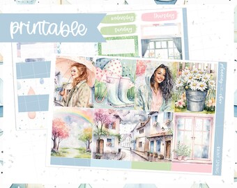 Rainy Spring Weekly Kit : Printable Planner Stickers (PDF, PNG, Silhouette Cut Files)