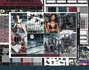 Gothic Summer Vertical Weekly Kit : Printable Planner Stickers (PDF, PNG, Silhouette Cut Files)