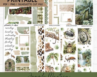Jungle Mystery Mini Journaling Kit: Printable Planner Stickers (PDF, PNG, Silhouette Cut Files)