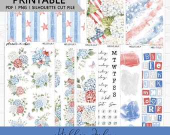 Hello July Journaling Add On : Printable Planner Stickers (PDF, PNG, Silhouette Cut Files)
