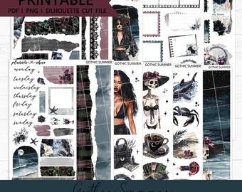 Gothic Summer Journaling Kit: Printable Planner Stickers (PDF, PNG, Silhouette Cut Files)