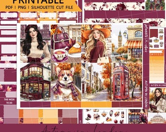 Autumn in London Vertical Weekly Kit : Printable Planner Stickers (PDF, PNG, Silhouette Cut Files)