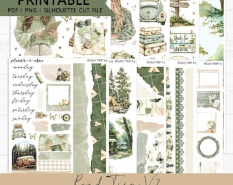 Road Trip v2 Mini Journaling Kit: Printable Planner Stickers (PDF, PNG, Silhouette Cut Files)