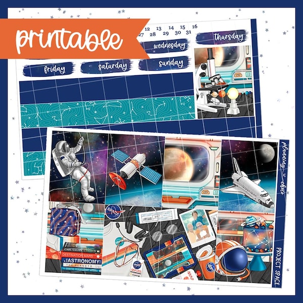 Project Space Weekly Kit : Printable Planner Stickers (PDF, PNG, Silhouette Cut Files)