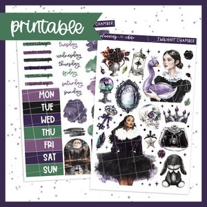Kit per il journaling Twilight Chamber: adesivi stampabili per planner (file PDF, PNG, Silhouette Cut)
