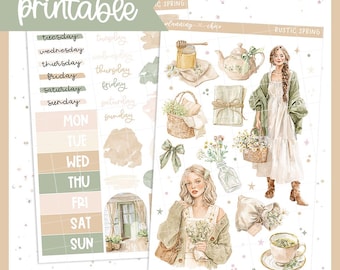 Rustic Spring Journaling Kit: Printable Planner Stickers (PDF, PNG, Silhouette Cut Files)
