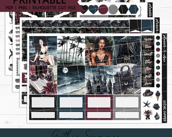 Gothic Summer Hobonichi Cousin Weekly Kit : Printable Planner Stickers (PDF, PNG, Silhouette Cut Files)