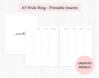 Blank Monthly / A5 Wide Rings / Printable Inserts / MO2P / Monthly ...