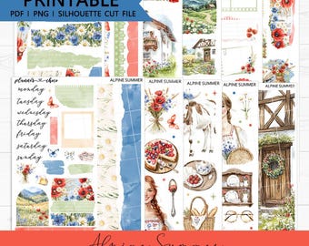 Alpine Summer Journaling Kit: Printable Planner Stickers (PDF, PNG, Silhouette Cut Files)