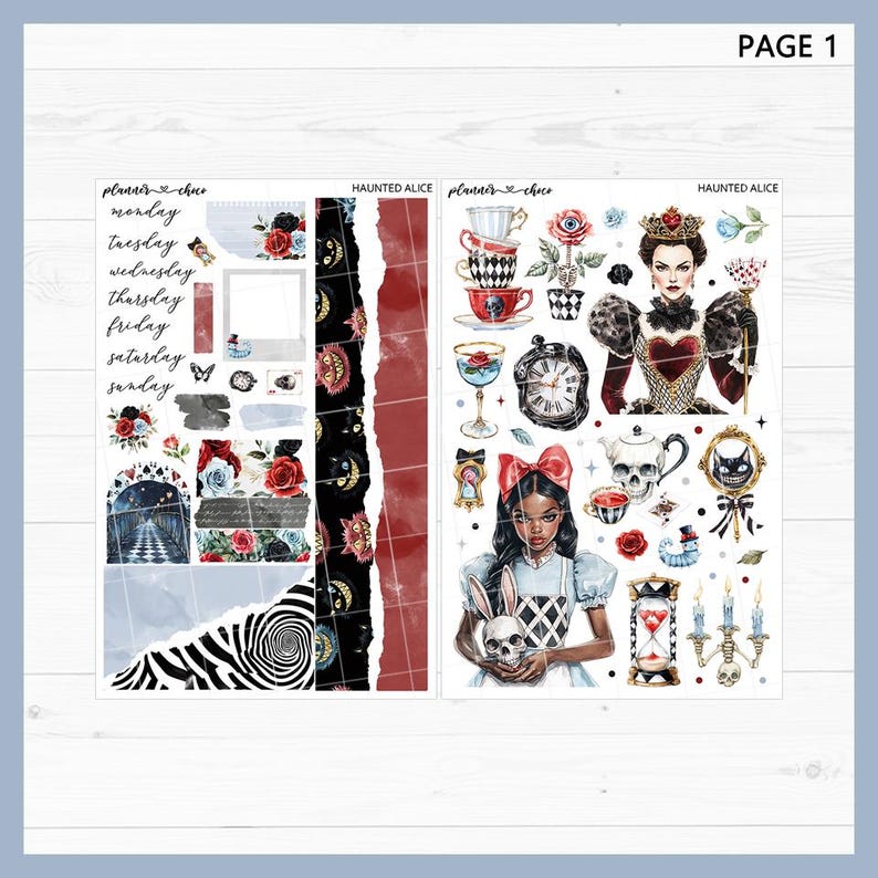 Haunted Alice Journaling Kit: Printable Planner Stickers (PDF, PNG ...